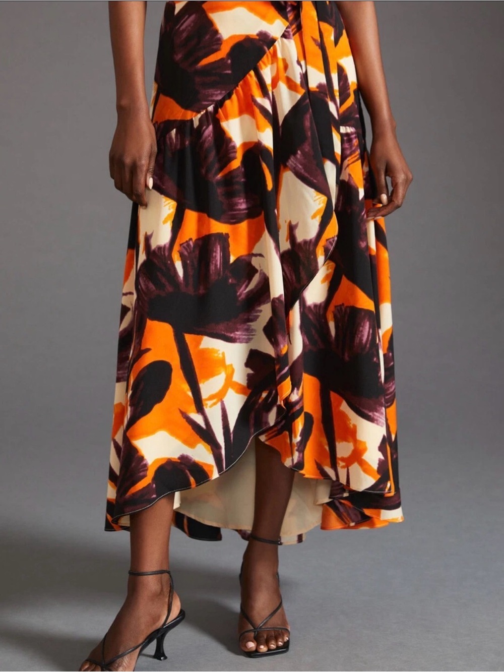 Anthropoligie Hutch Purple & Orange Motif Wrap Maxi Skirt Size XS